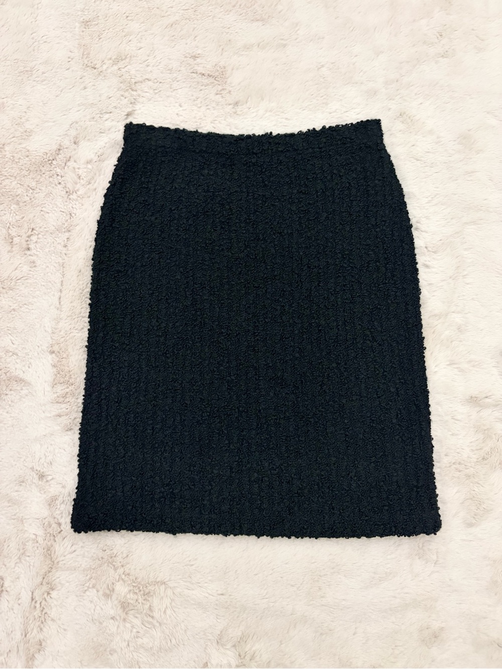 Italian Made Black Bouclé Wool Blend Mini Pencil Skirt Minimalist Size M